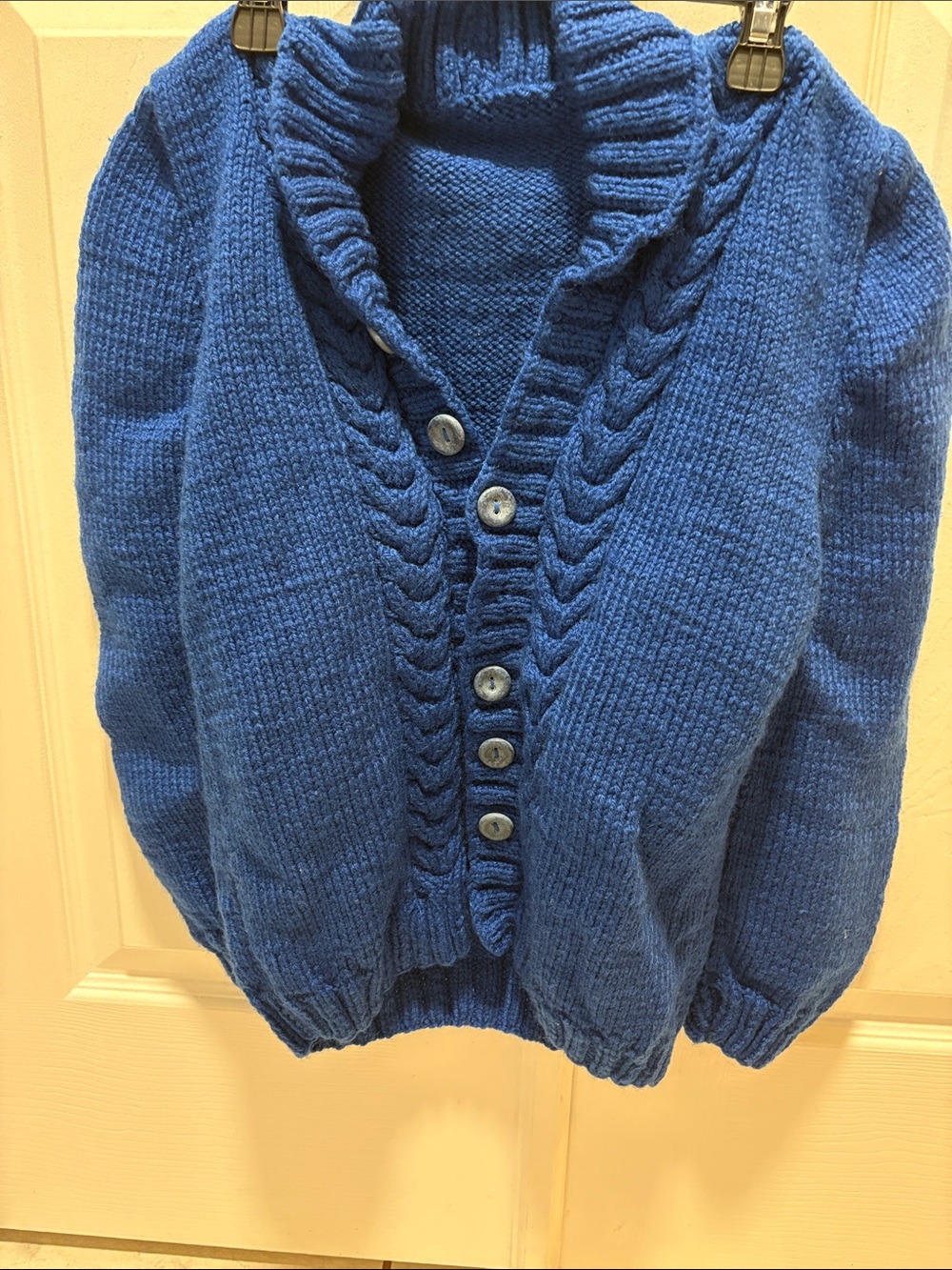 Blue Cable-Knit Button Cardigan Sweater handmade